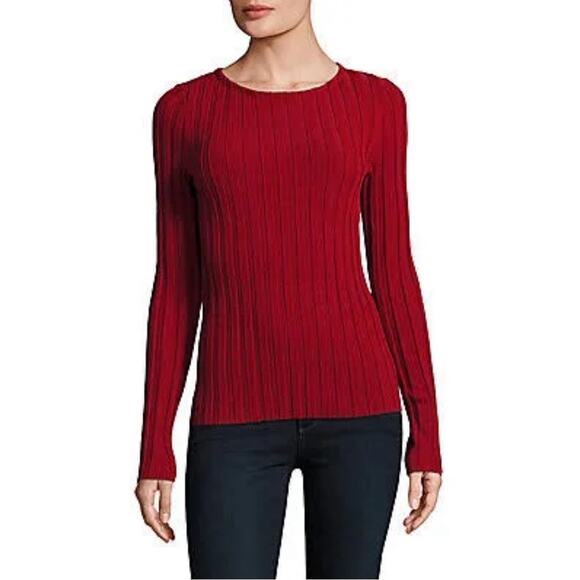 Cinq a Sept Pullover Ribbed Sweater Pomegranate Ruby Red Medium Cinq à Sept - Picture 1 of 10